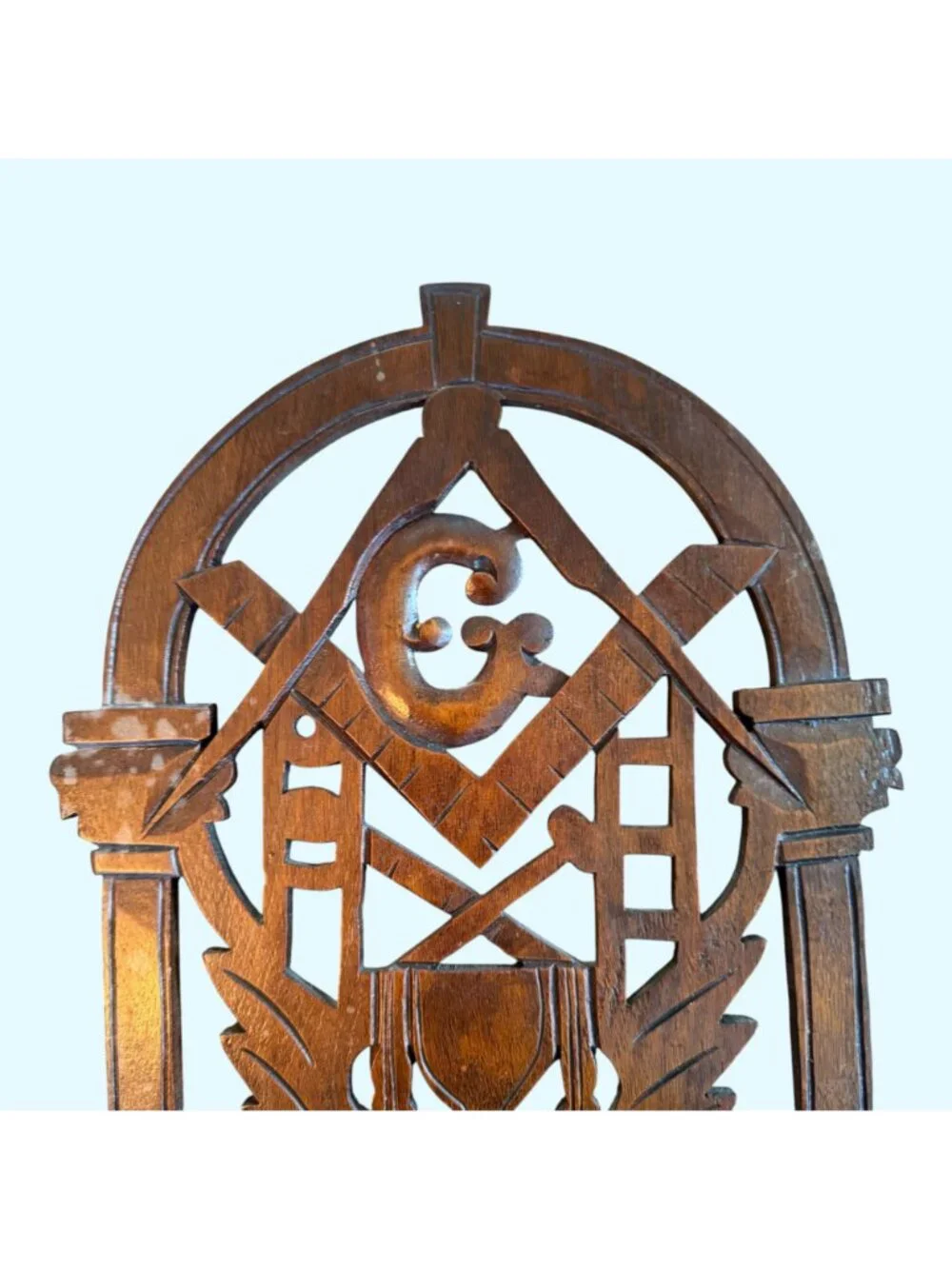 Antique Masonic Scroll Carved Wooden Decorative Hanging Lodge Shelf